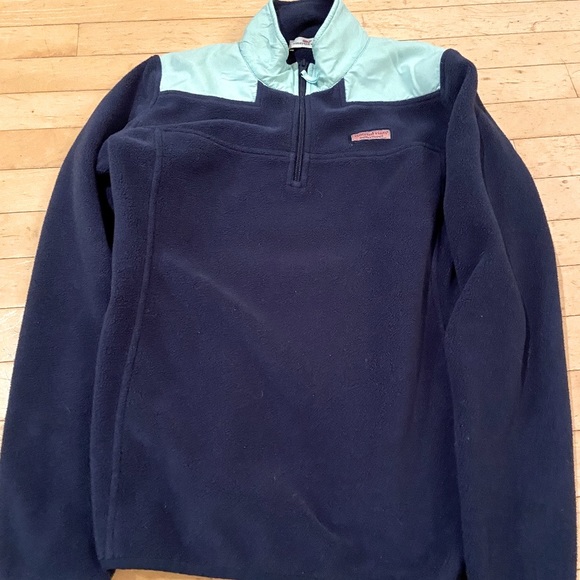 Vineyard Vines Sweaters - Vineyard Vines Harbor Fleece Quarter Zip - Navy/Light Blue - Size XS
